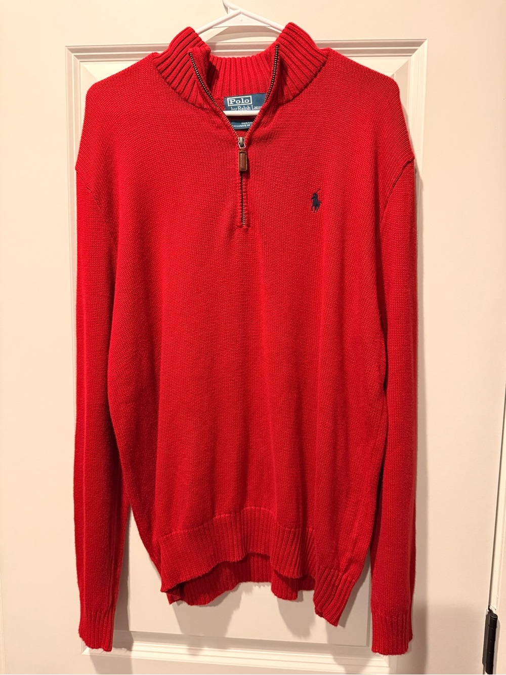Ralph Lauren Red Quarter-Zip Sweater with Navy Pony